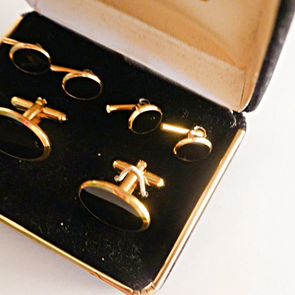 Gemstone Tuxedo Cufflinks and Studs - Picture 2 of 3